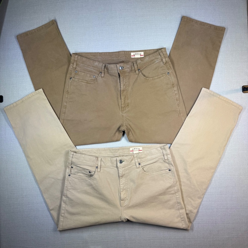 Bundle Orvis Mens 5-Pocket  Straight Leg Chino Pants Khaki and Dark Khaki 38x30